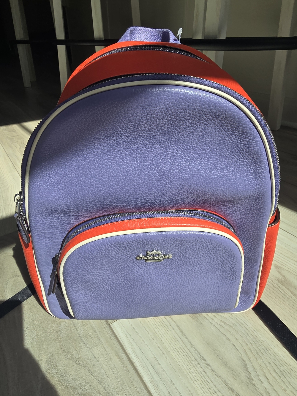 Coach Lilac and Orange Pebbled Leather Mini Backpack Electric Coral Light Lavend
